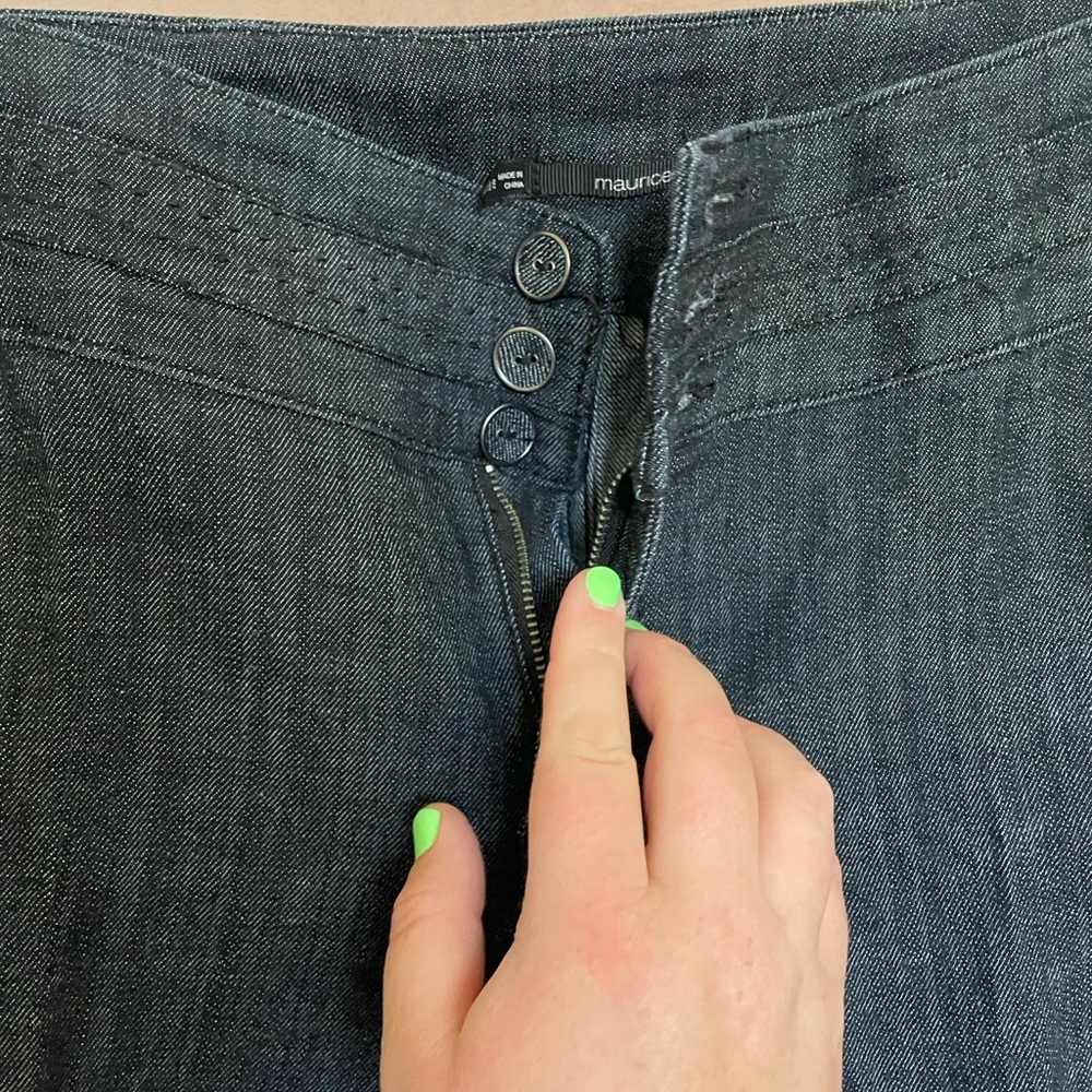 Heavy denim dress pants with 3 button detail